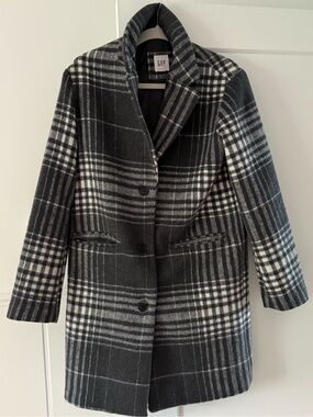 GAP Black and White Plaid Pea Coat